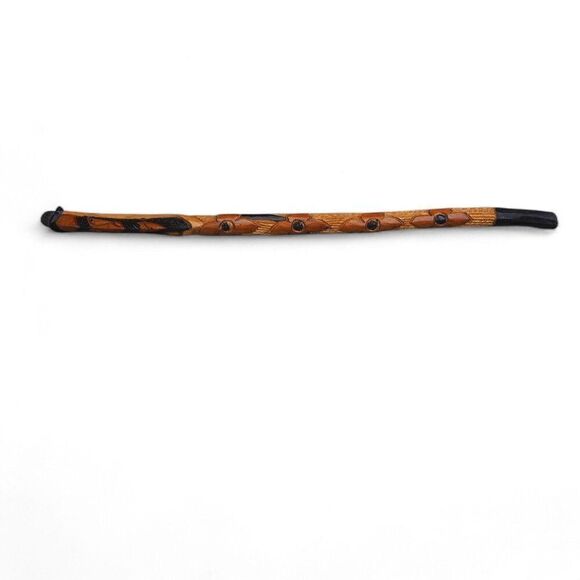 Antique Vintage Hand Carved African Mask Floral Wooden Walking Stick / Cane - Picture 2 of 8